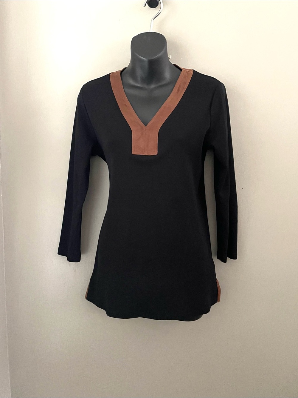 Ralph Lauren Black Shirt with Faux Suede Trim